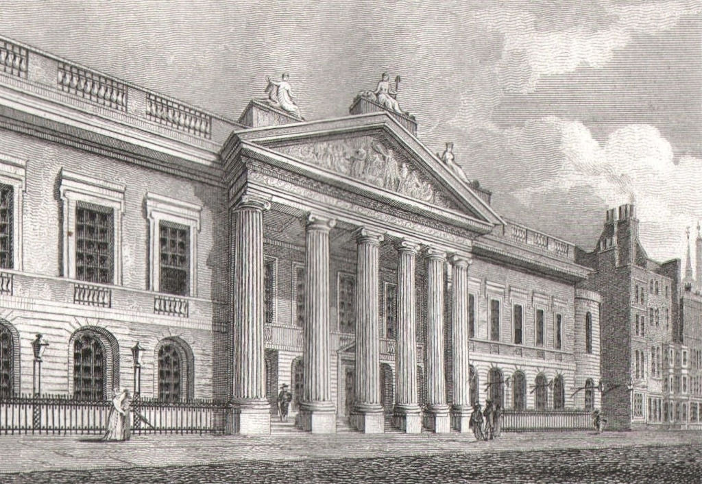 The East India House, London. Antique engraved print 1817 old
